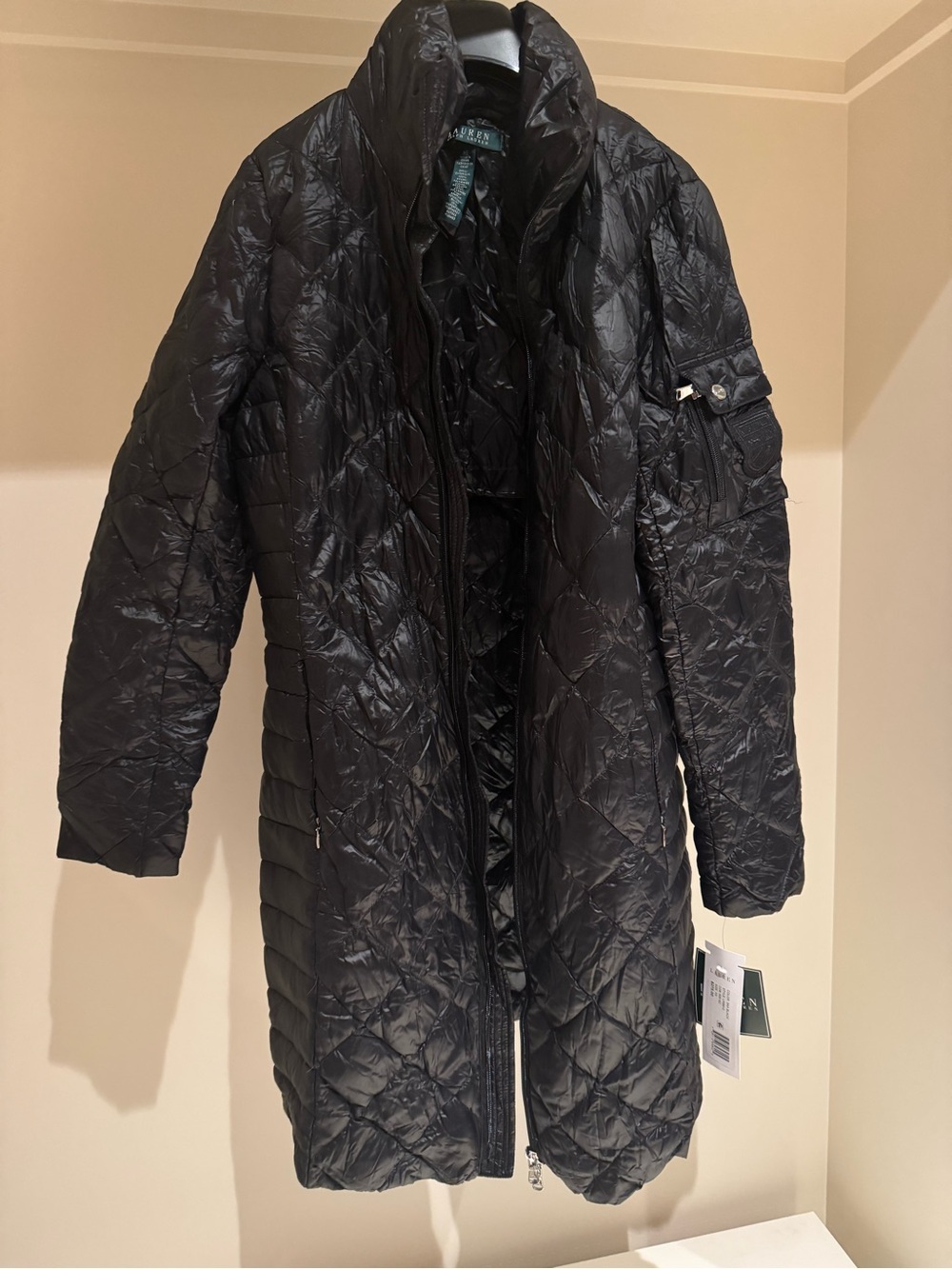 Lauren Ralph Lauren Womens packable Black Quilted Long Puffer Coat